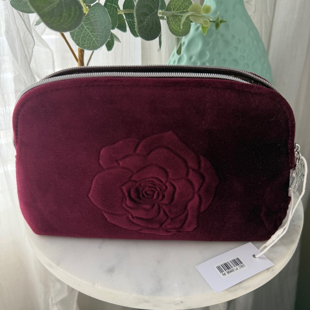 Sisley Burgundy Velvet Floral Clutch | Make Up Bag - Picture 5 of 10
